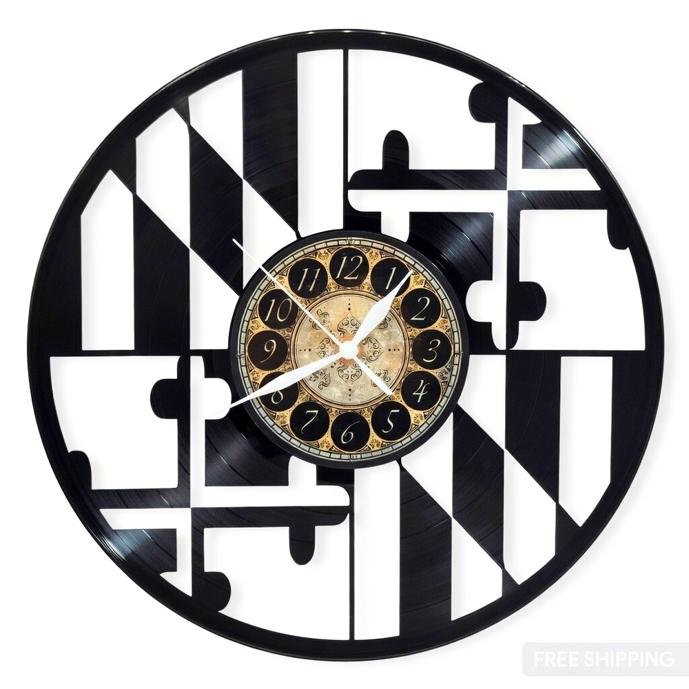 MARYLAND FLAG vinyl record clock | wall art decor gift for office or mancave